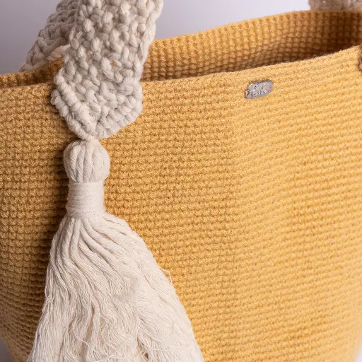 [BBC-Y-4] YESICA BOLSO TEJIDO EN CROCHET Y MACRAME (Beige crema)