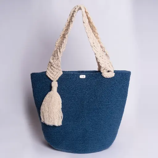 [BBC-Y-11] YESICA BOLSO TEJIDO EN CROCHET Y MACRAME (Azul petróleo) 