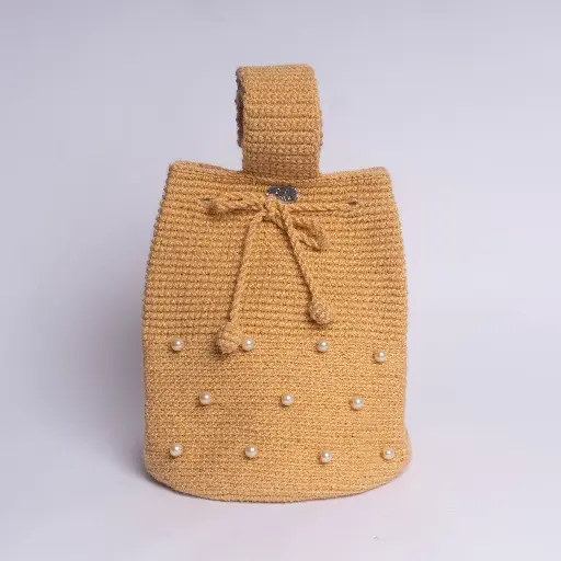 [MMC-E-4] EDELMIRA MOCHILA DE MANO TEJIDA A CROCHET (Beige crema)
