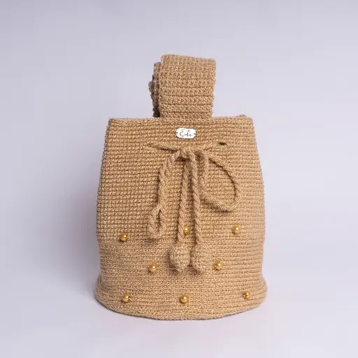 [MMC-E-3] EDELMIRA MOCHILA DE MANO TEJIDA A CROCHET (Beige camel)